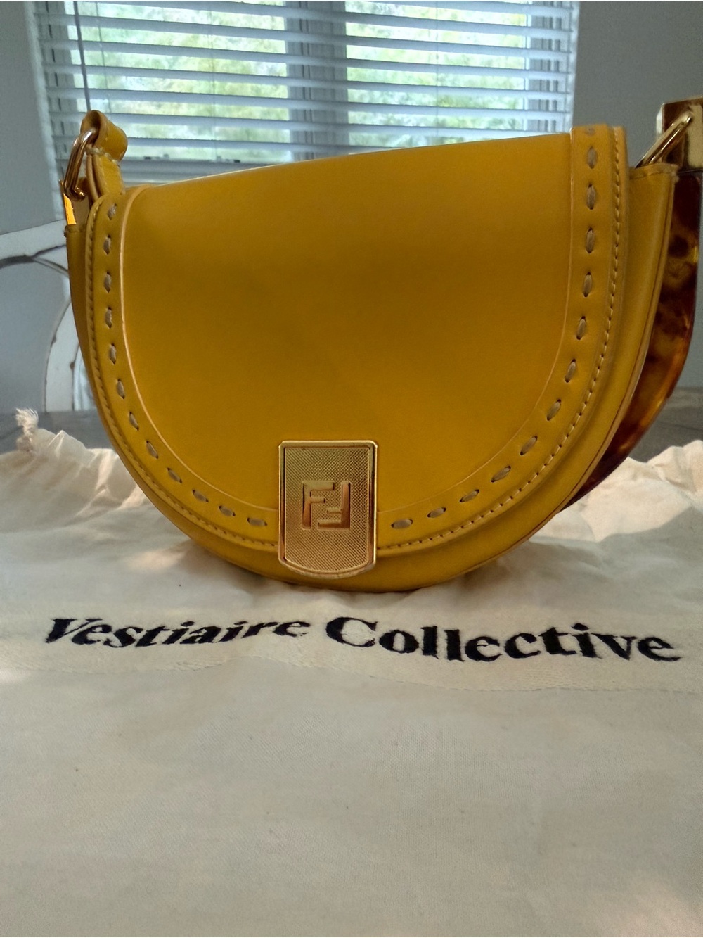 Fendi Small Croissant Yellow Leather Tortoiseshell detail Bag